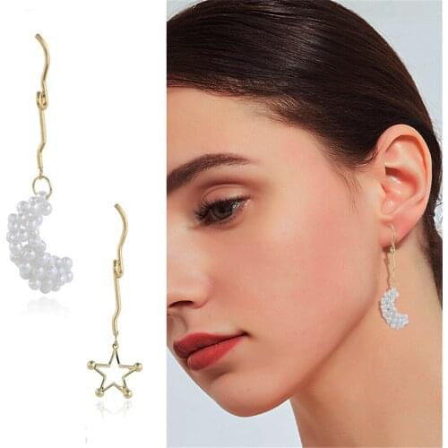 CRLEY Brand Latest Freshwater Pearls Earrings Star Moon Summer Trendy Party Asymmetrical Jewelry Ladies Luxury Earrings