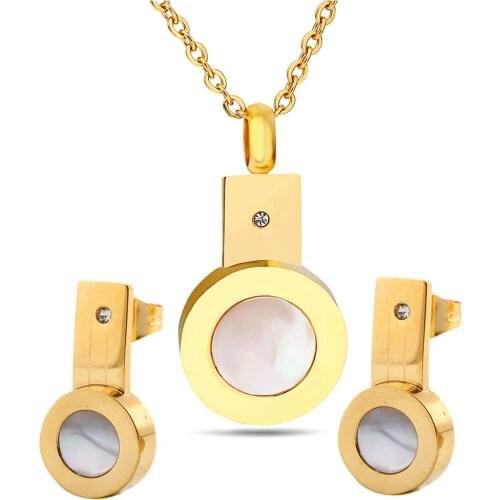 316L Stainless Steel women jewelry sets gold-color necklaces stud earrings for women