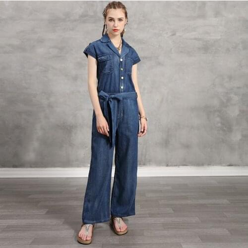 New 2021 SUMMER Jumpsuit Women Long Pant Jumpsuit Womens suit Demin wide leg pants embroidery lapel jumpsuits ancient