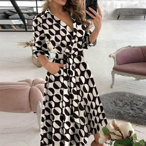 2021 Summer Elegant Solid Color Party Dress Women Casual Long Sleeve Pocket Long Dress Office Lady Fashion Lace-Up Dress Belted