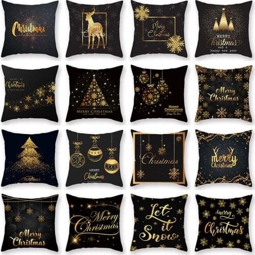 Gold Black Snowflake Merry Christmas Pillowcase Xmas Decor for Home Decor for 2021 Christmas Ornaments Xmas Noel Santa Claus