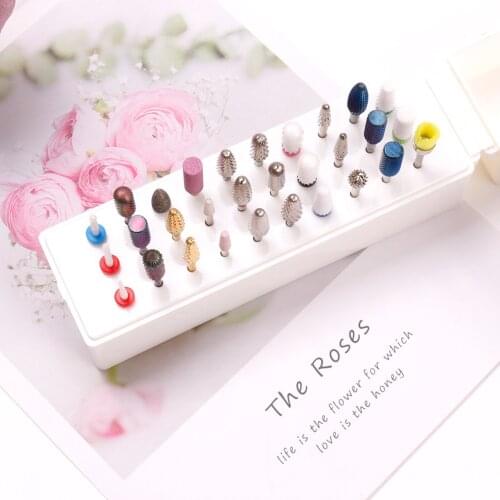 30 Holes Nail Art Drill Grinding Head Bit Holder Pink/White Display Storage Box Organizer Stand Manicure Container Rack Tool N#5