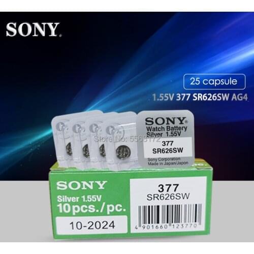 25Pcs For Sony 377 Battery Single grain packing AG4 LR626 377A sr626sw 1.55V 626 Button Coin Cell Silver Oxide Battery
