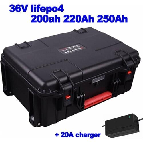 36v 200ah 220ah 250ah LiFePo4 lithium iron phosphate battery pack for RV EV cruiser marine forklift street sweeper + 20A Charger