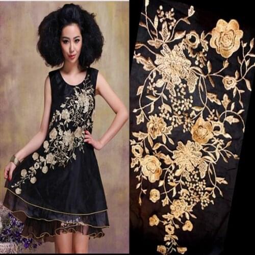 3D Golden Embroidered Lace Applique Fabric Wedding Dress Accessories DIY Sew Cloth Lace Decorative Patch RS412