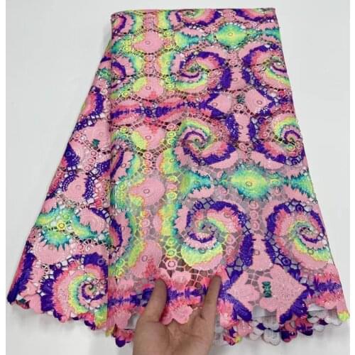 5yards/pc) Colorful pink prints African guipure lace soft cord lace fabric with sequins embroidery for party dress WJY015
