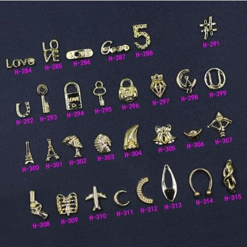 50Pcs Gold Nail Art 3D Stickers Rhinestones Love Punk Nail Art Design Charms Designer Nail Art Decals Manicure 3D Accessories