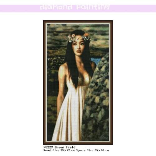 Green Field 5D Square & Round Diamond Complete Mosaic Painted Diamond Cross Stitch Kit Diamonds Embroidery Full Drill Home Decor