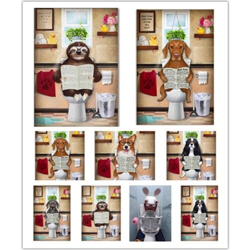 New arrival Diamond Embroidery 5D DIY Full Drill Diamond Painting Cartoon Dogs on the toilet Cross Stitch Mosaic gift