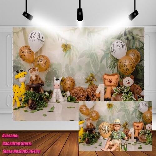 Avezano 1st Birthday Portrait Decor Backdrops Forests Jungle Wild Animals Lion Monkey Photography Backgrounds Studio Photozone