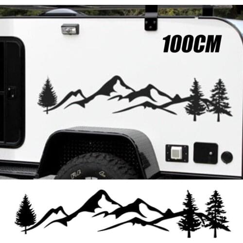 CAR STYLINFor SUV RV Camper Offroad 1pc 100cm Black/White Tree Mountain Car Decor Reflective Forest Car Sticker Decal Mayitr