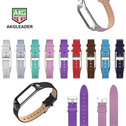 AKGLEADER Mi Band 3 4 Bracelet Wrist Strap For Xiaomi Miband 3 4 Colorful Leather Correa Miband 4 3 Watchstrap