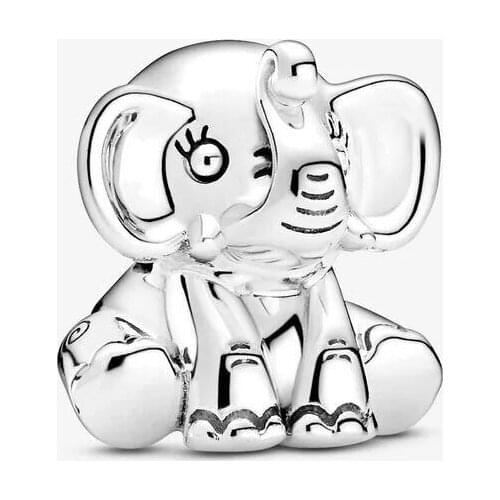 100% Real 925 Sterling Silver Cute Elephant Animal Charm Beads for Jewelry Making Fits Original Pandora Charms Bracelet bijoux