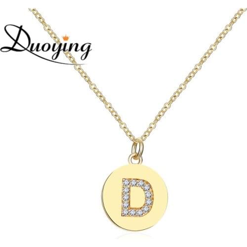 Duoying Full Zircon Initial Letters Drop Disc Necklace Custom Letter Necklace Cool Gift For Daughters Awesome Ladies