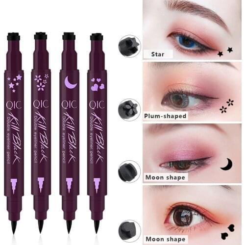 Black Liquid Eyeliner Pencil Waterproof Long lasting Quick Dry Eye Liner pen with Star Moon heart Plum Blossom Stamp
