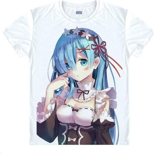 Coolprint Japanese manga Re Zero T-Shirts anime shirt of Starting Life in Another World and Emilia, Anime Printing Shirt Hot