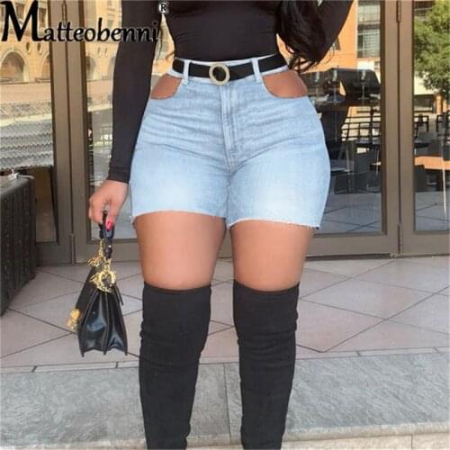 2021 Summer Women Sexy High Waist Ripped Hollow Out Slim Denim Shorts Ladies Fashion Casual Streetwear Plus Size Jeans Shorts