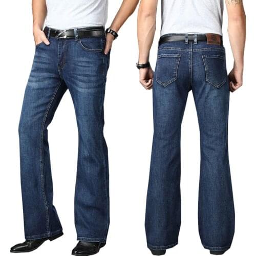 Jeans Men Mens Flared Jeans Boot Cut Leg Flared Male Designer Classic Denim Jeans High Waist Stretch Loose Flared Blue Jeans