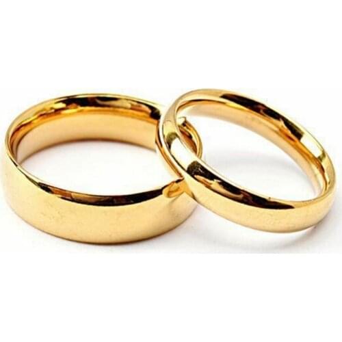 Smooth Stainless Steel Couple Rings Gold Color Simple 6MM Women Men Lovers Wedding Jewelry Engagement Gifts Size 7-11