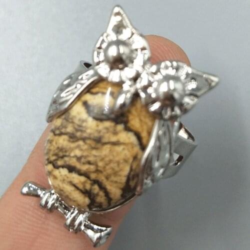 Free Shipping Women Fashion Jewelry Picture Jaspe Owl Women Men Bead Ring C5262