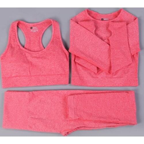 10 Colors Women Seamless Yoga Set Fitness Sports Wear Gym Clothing Long Sleeve Crop Top Athletic Leggings Sports Bra Sports Suit