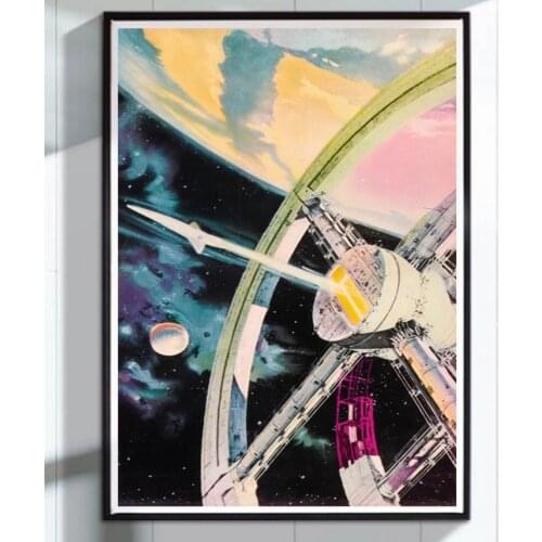 Space Station Sci-fi 2001 A Space Odyssey Retro Vintage Classic Movie Posters Kraft Poster Canvas Wall Sticker Home Decor