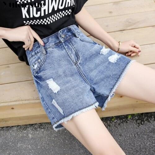 2020 Summer High Waist Shorts Women Fashion Mesh ripped hole boyfriend Loose Water Washing Denim Shorts Pantalones Mujer