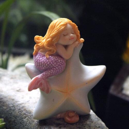 Cute Sleeping Mermaid Figurines for Aquarium Miniature Fairy Garden Cake Decorations Resin Room Decor Accessories Shells