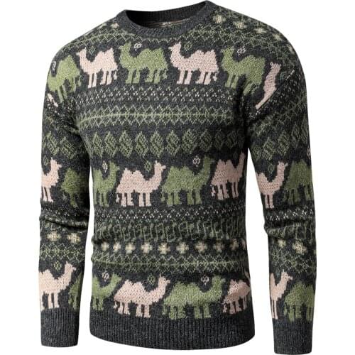 2021 New Autumn Vintage Style Acrylic Warm Jacquard Sweater Pullovers Men Winter O-Neck Fashion Thick Check Pattern Sweater