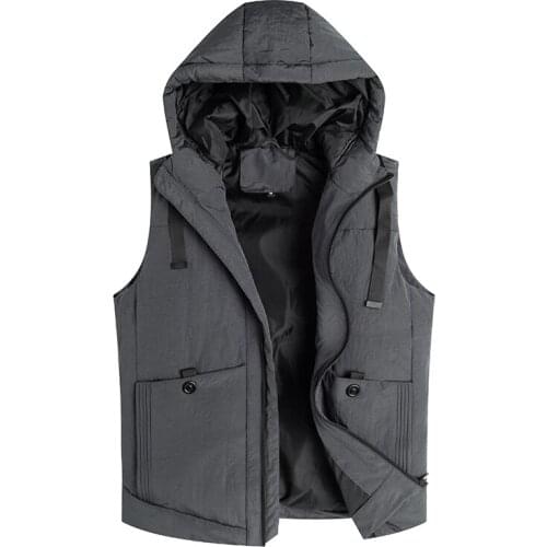 2021 New Youth Trend Leisure Sports Down Vest Korean Winter Hooded MenS Warm Lightweight Feather Waistcoat Sleeveless Jacket