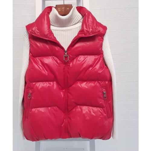 2021 New Autumn Winter Down Cotton Womens Vest Korean Loose Girls Versatile Stand Collar Vest Coat Leisure Time Outdoors Red