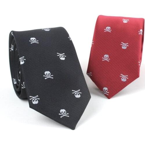 New Trendy Mens Tie Red Black Fashion Casual Narrow Version Polyester Jacquard 6cm Skull Necktie Gifts for Men