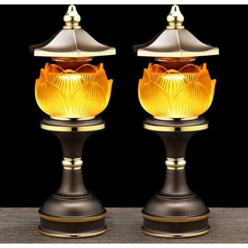 A Pair 2PCS Wholesale Buddhism supply HOME Shop temple altar Buddhist worship tool high grade Lotus LED buddha Light 30cm tall