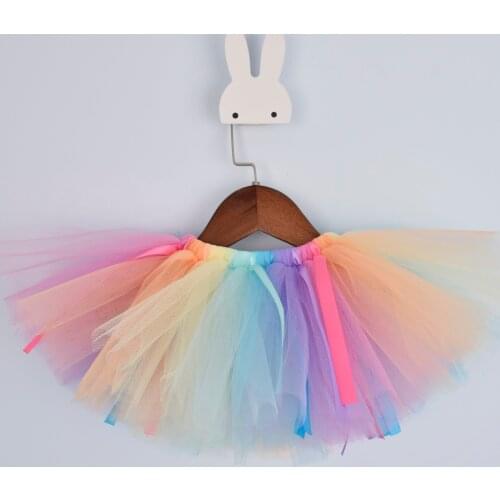 Pastel Rainbow Girls Tutu Skirt Baby First Birthday Party Unicorn Tulle Skirt Infant Photo Props Girl Birthday Gift Newborn-12Y