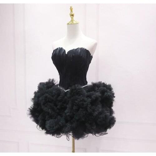 Sexy Black Feathers Prom Dress Ball Gown Short Party Dress
