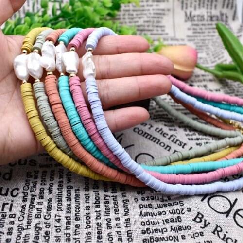 The New 6mm Handmade Polymer Clay Bohemian Irregular Freshwater Pearl Baroque Necklace Multicolor Jewelry Gifts for Women