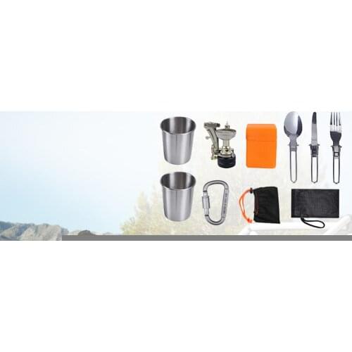 Durable Outdoor Tableware Wear-resistant Outdoor Camping Cookware Picnic Cooking Fry Pan Kettle Fork Spoon Water Cup Kit