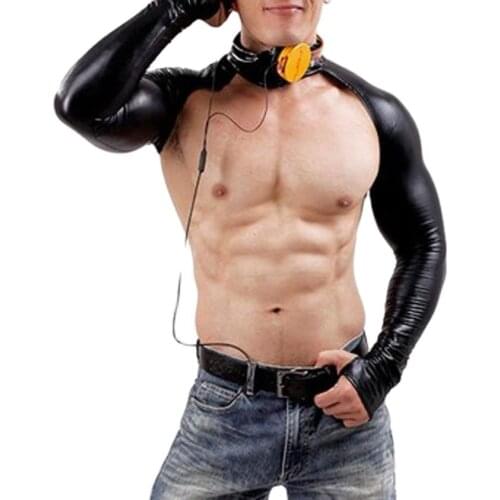 Sexy Men Plus Size DJ Dance Faux Leather Sleeve Catsuit Bodysuit Turtleneck Long Sleeve Bodysuit Club Wear Black Gay Wear F31