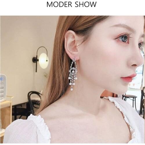 Silver Color Needle Long Tassel Earrings Pearl High Quality Cubic Zircon Princess Same Style Fine Jewelry for Women Banquet