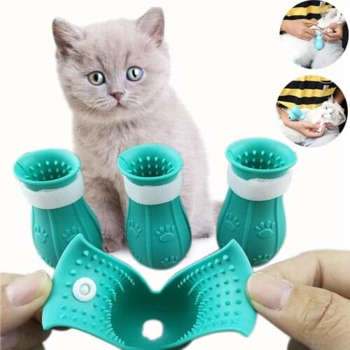 Silicone Cat Shoes for Kitten Grooming Bath Anti-Scratch Shoes Adjustable Cat Boots Cut Nails Washing Cats Claw Protector Cover