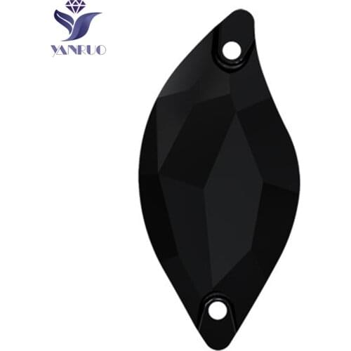 YANRUO 3254 All Sizes Jet Diamond Leaf Flatback Sew On Stones And Crystals Strass Glass Rhinestone For Dresses