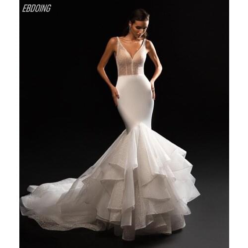 Wedding Dress Mermaid V-neck Neckline Beading Thin Shoulder Straps Sleeveless Floor-Length Plus Size Bride Gown Vestidos De Novi