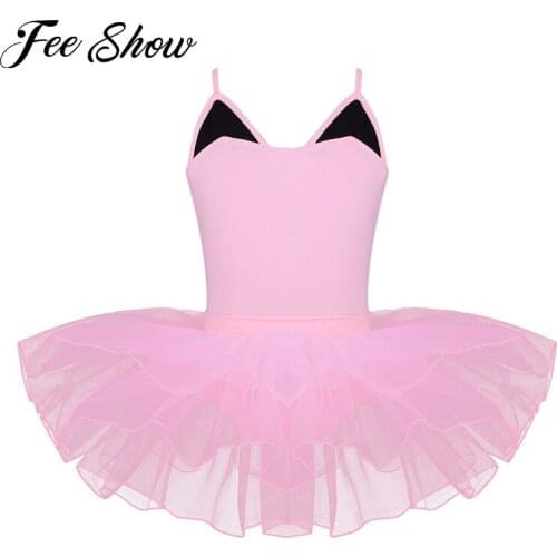 Girls Dance Dresses Kids Spaghetti Shoulder Straps cat ear Ballet Dance Gymnastics Leotard Tutu Dress Dancewear for Performance