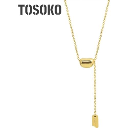 TOSOKO Stainless Steel Little Golden Bean Tassel Lucky Long Brand Pendant Necklace Womens Fashion Clavicle Chain BSP329