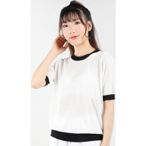 2021Summer Womens T-shirt Short Sleeve Ice Silk Slim Knitted Blouse Sweatshirt Breathable Sexy Female Round Neck Womens Top
