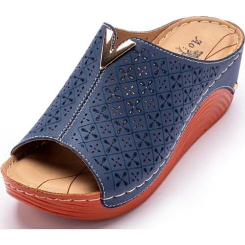 Women Sandals Wedge Heels Sandals Summer Slippers Ladies Slip-On Flip Flops Shoes Women Peep Toe Sandalias Zapatos Mujer WSH4077