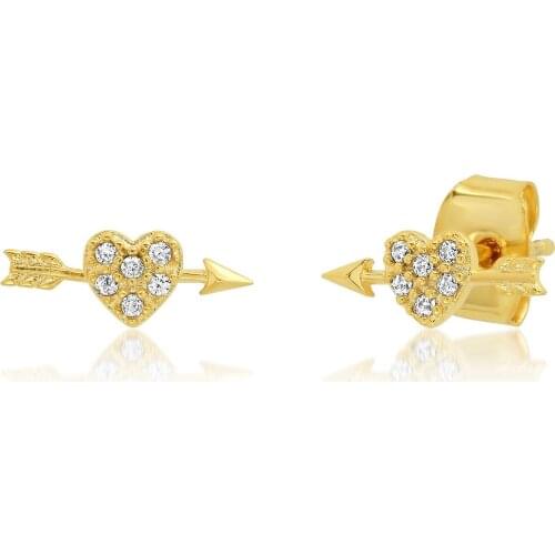100% real 925 Sterling Silver Earrings with cz paved Heart Arrow Stud Earrings For Women lady child mini stud earring Best Gift