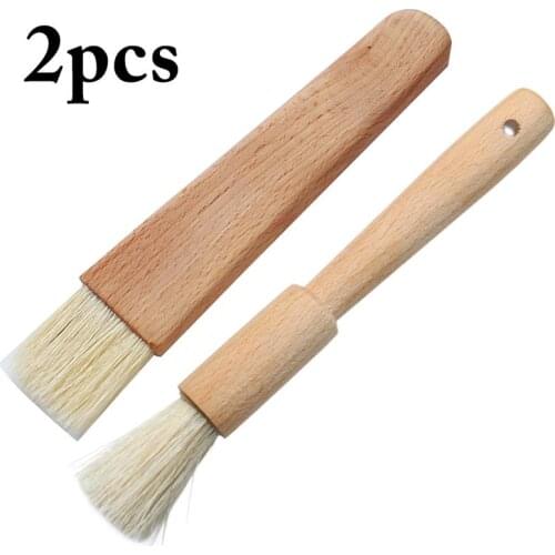 2PCS Kitchen Oil Brushes Basting Brush Wood Handle BBQ Grill Pastry Brush Baking Cooking Tools Butter Honey Sauce Brush Bakeware