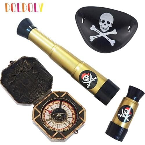 3Pcs/Set Children Pirate Eye Patch with Skull Telescope Compass Dress Up Prop Pirate Toy Halloween Theme Party Decorations Gifts