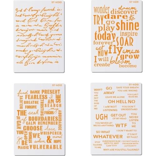 4 Pcs/Set Words Stencils For Walls Painting Fondant Pastry Supplies Plastic Cupcake Design Baking & Cake Stencils